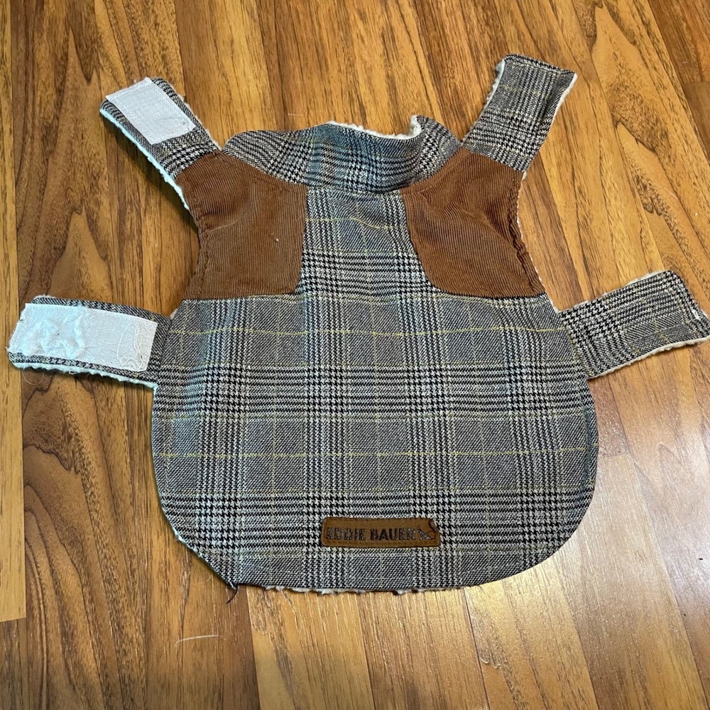Eddie Bauer Dog Vest Small Grey Plaid Corduroy Faux Shearling Fleece Jacket